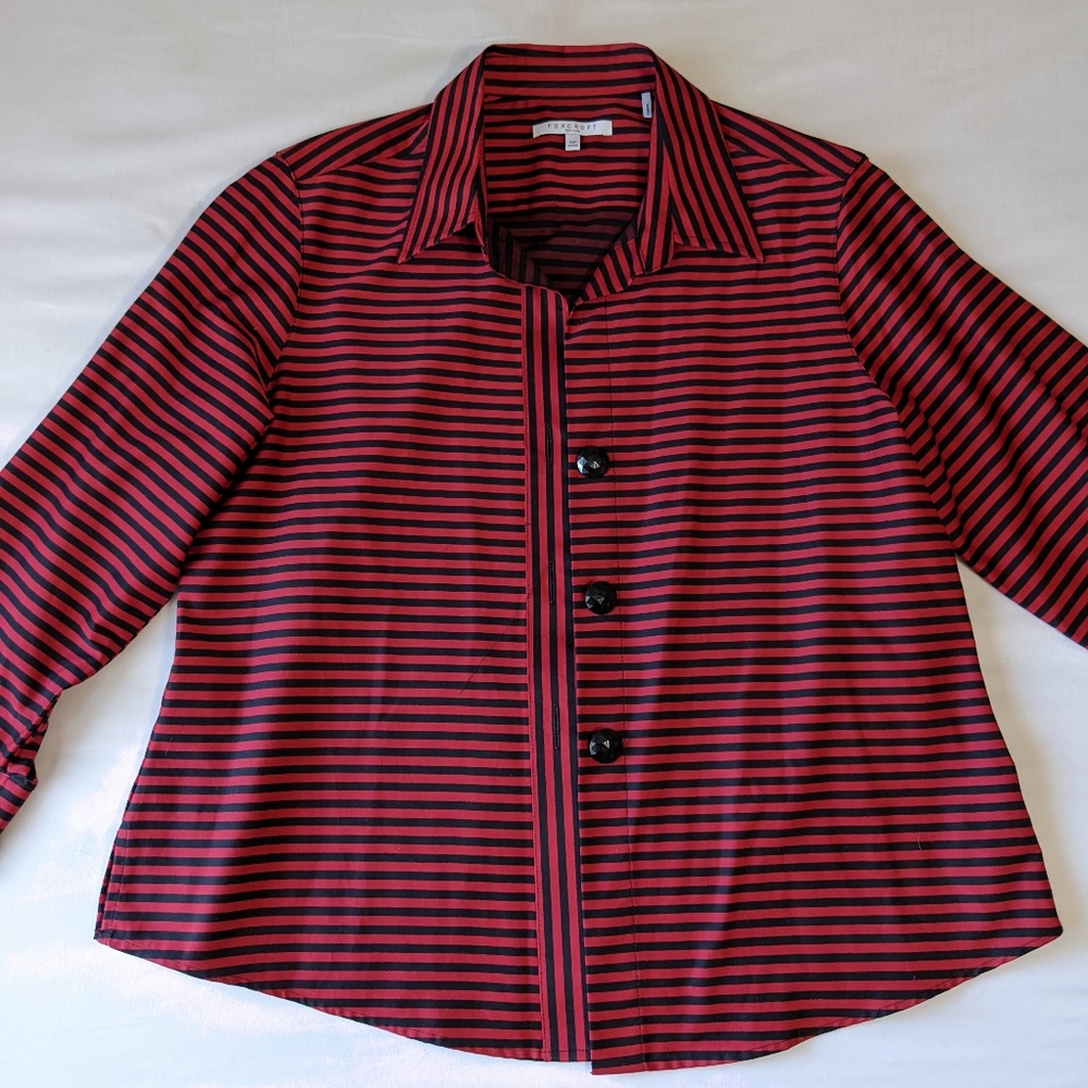 Foxcroft Red and Black Striped Button Down 16P